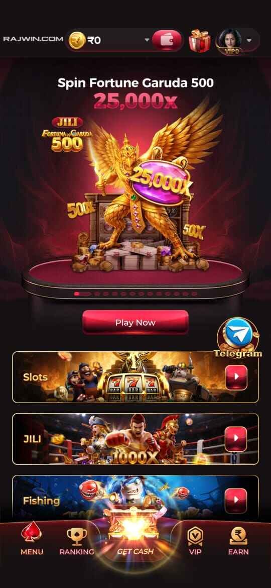 Rajwin Game App dashboard mobile screen latest version